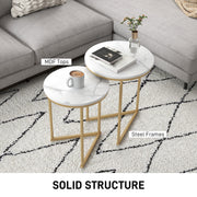 Set of Two White Marble Effect Nesting Tables with Gold Tone Frame by HOMCOM