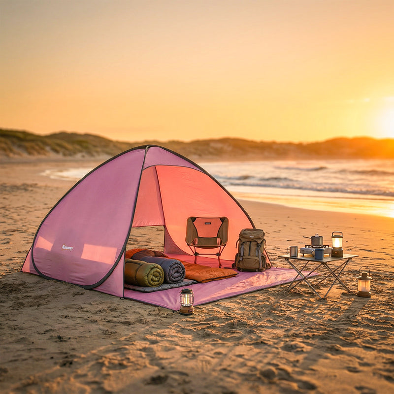 Pop Up UV Tent for Quick Outdoor Shade with Ventilation for 2 to 3 People Pink Outsunny