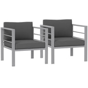 Set of 2 Modern Garden Armchairs with Cushions and Metal Frame for Patio or Balcony Charcoal Grey