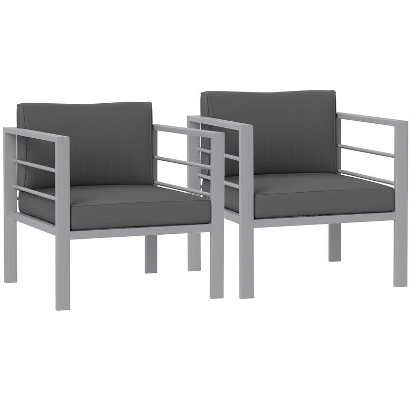 Set of 2 Modern Garden Armchairs with Cushions and Metal Frame for Patio or Balcony Charcoal Grey
