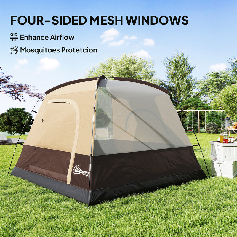 Dome Camping Tent for 3 People Quick Setup Waterproof Shelter with Carry Bag Brown Khaki