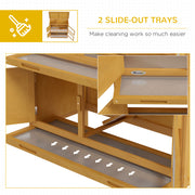 Two Tier Wooden Rabbit Hutch with Slide Out Tray for Outdoor Use, Yellow