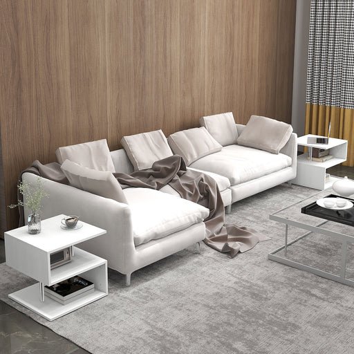 Set of 2 S Shape Wooden Coffee Tables with 2 Tier Storage for Living Room White
