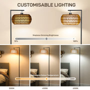 Boho Style Dimmable Floor Lamp with Adjustable Brightness for Living Room Black AOSOM