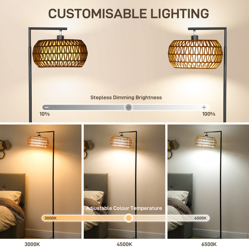 Boho Style Dimmable Floor Lamp with Adjustable Brightness for Living Room Black AOSOM
