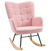 Pink Soft Fleece Wingback Rocking Chair Comfortable Elegant Design by HOMCOM