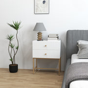 White 2 Drawer Bedside Table With Gold Legs Elegant Bedroom Storage by HOMCOM