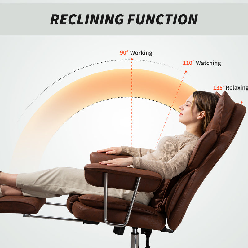 Dark Brown Reclining Office Chair With Lumbar Support Ideal For All Day Comfort