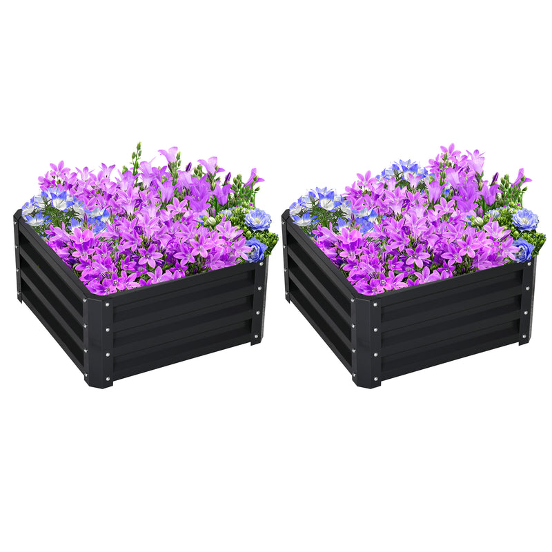 Set of Two Grey Steel Garden Planter Boxes 60 x 60cm for Outdoor Flowers and Herbs