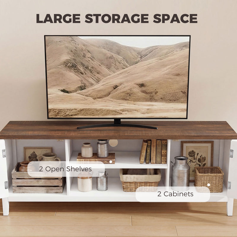 TV Stand with Cabinets and Cable Management for Organised Living Room Storage White Brown Homcom