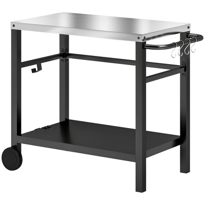 Outdoor Grill Dining Cart with Stainless Steel Top and Wheels Charcoal Grey by Outsunny