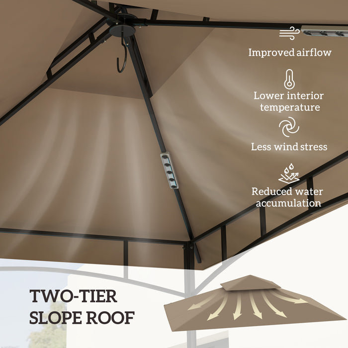Khaki Grill Gazebo Replacement Canopy UPF50+ Double Tiered Top Cover for 1.5 x 2.4m Frame by Outsunny