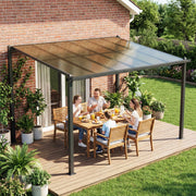 Lean To Pergola with Waterproof Roof for Year Round Garden Shelter Dark Grey Outsunny