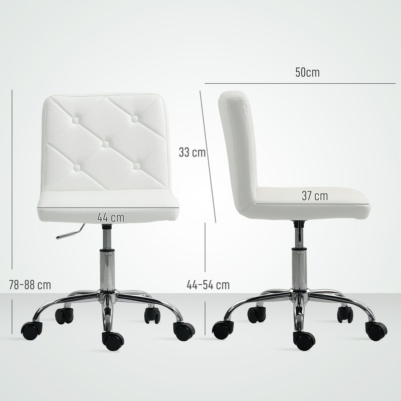 White PU Leather Swivel Office Chair With Wheels And Adjustable Height For Home Study