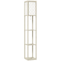 Three Shelf Standing Floor Lamp with Oak Frame and White Shade for Living Room by HOMCOM