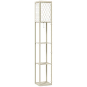 Three Shelf Standing Floor Lamp with Oak Frame and White Shade for Living Room by HOMCOM