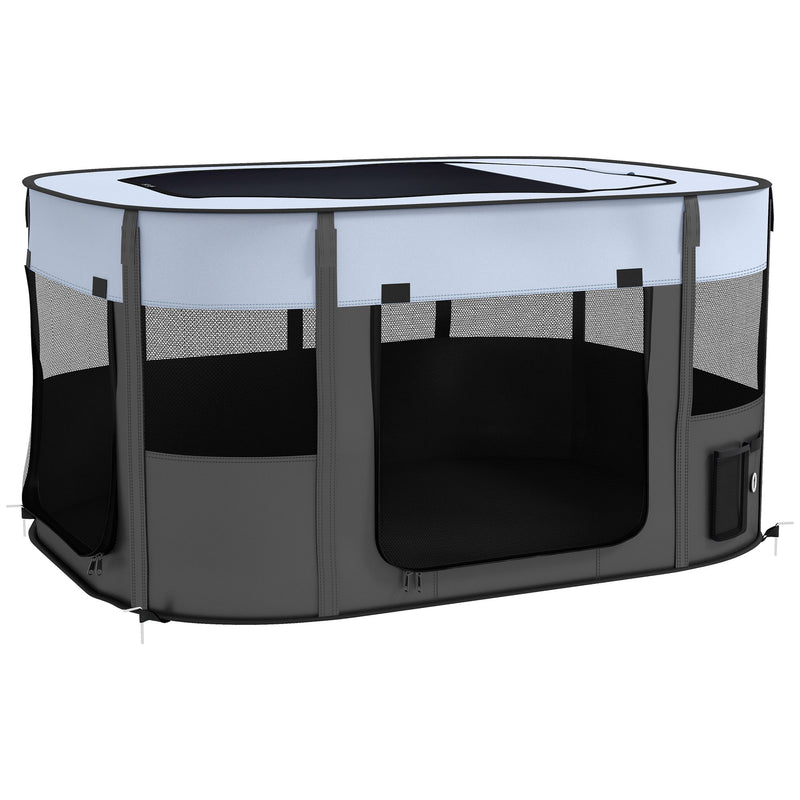 Foldable Dog Playpen with Storage Bag and Ground Stakes for Indoor Outdoor Use Grey