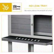Wooden Rabbit Hutch With Run and Slide Out Tray for Guinea Pigs on Wheels Grey