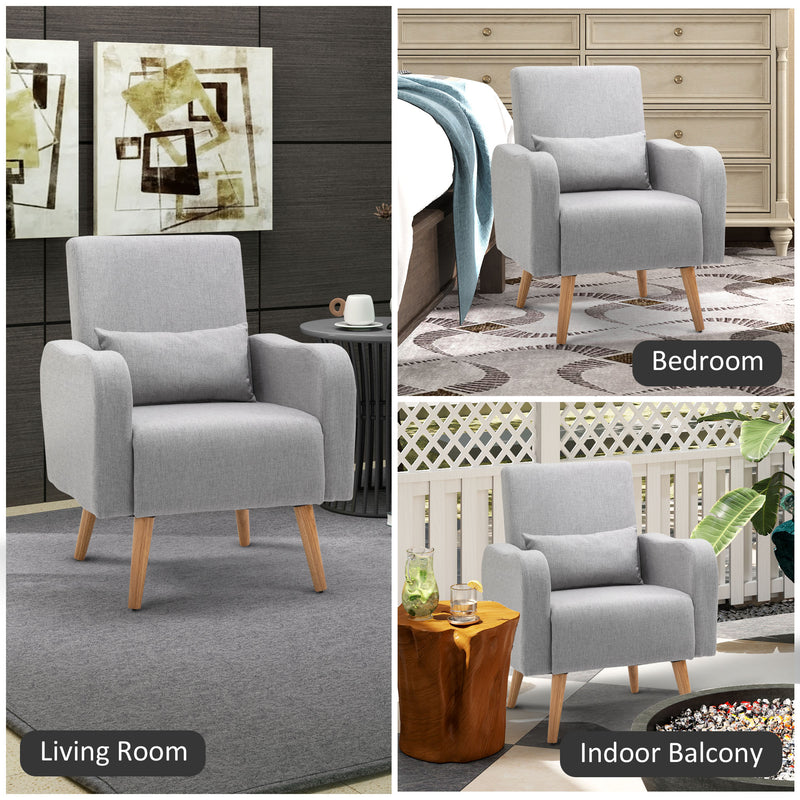 Linen Touch Upholstered Accent Armchair with Cushion for Living Room Comfort Grey