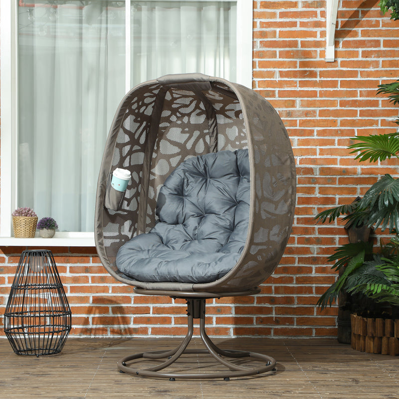 Grey Swivel Egg Chair with Cushions Foldable Basket Seat and Metal Frame for Indoor Outdoor Use by Outsunny