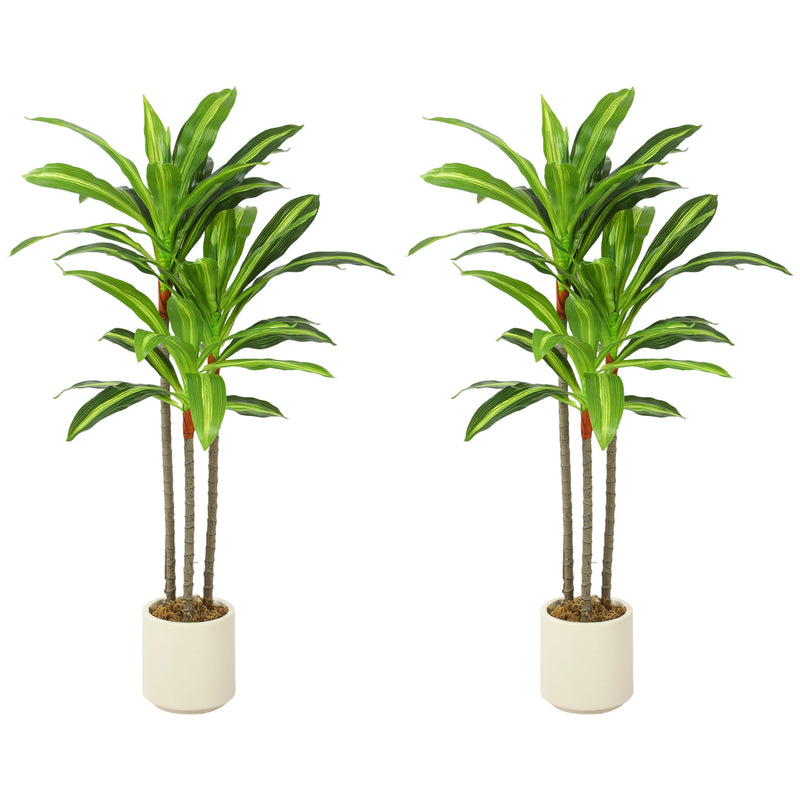 Artificial Dracaena Trees Set of 2 for Easy Maintenance Indoor Greenery with White Planters Green