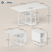 White Folding Drop Leaf Dining Table With Storage Shelves For Small Kitchens