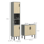 Bathroom Cabinet Furniture Set with Tall Storage and Adjustable Shelves Under Sink Grey AOSOM