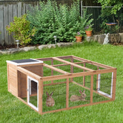 Outdoor Rabbit Hutch and Guinea Pig Run With Openable Roof for 2 Pets Yellow AOSOM