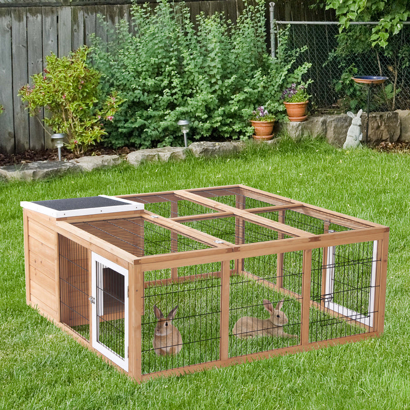 Outdoor Rabbit Hutch and Guinea Pig Run With Openable Roof for 2 Pets Yellow AOSOM