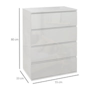 4 Drawer High Gloss Chest of Drawers Modern Bedroom Storage Unit with Sleek Finish White