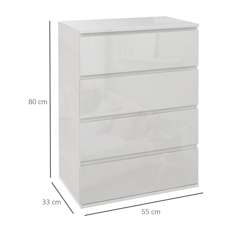 4 Drawer High Gloss Chest of Drawers Modern Bedroom Storage Unit with Sleek Finish White