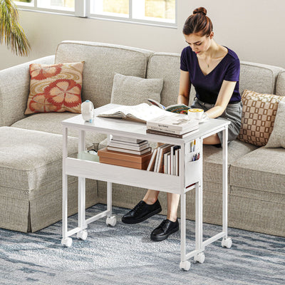 White 80 cm Drop Leaf Writing Desk Space Saving Folding Table for Home Office