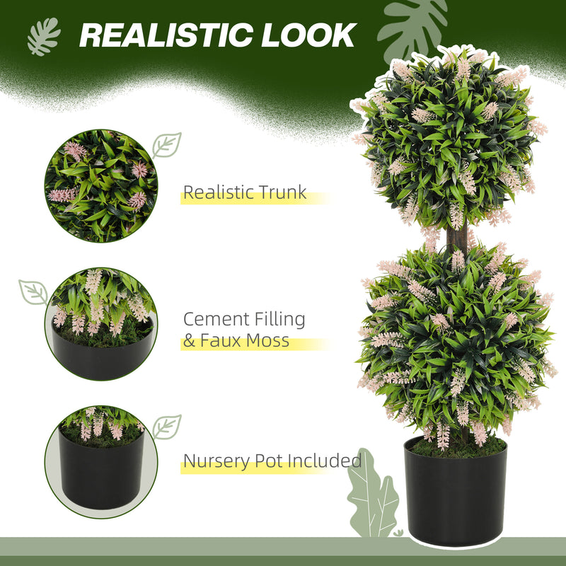 Set of 2 Artificial Ball Trees with Pink Lavender Flowers 70cm by HOMCOM