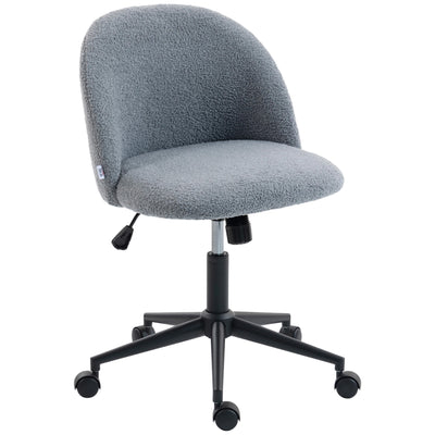 Teddy Fleece Swivel Office Chair with Wheels and Adjustable Height for Home Grey AOSOM
