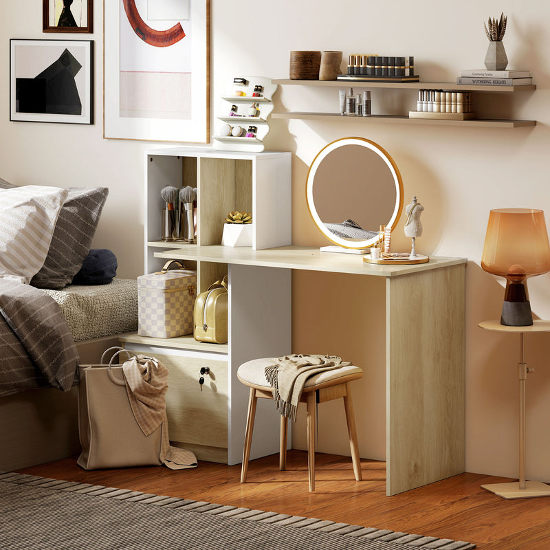 Computer Desk with Lockable Drawer and Shelves for Organised Home Office Oak Wood Effect