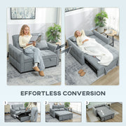 Sofa Bed, 3 in 1 Dark Grey 2 Seater Pull Out Sofa Bed With Adjustable Backrest And Pillows For Small Spaces