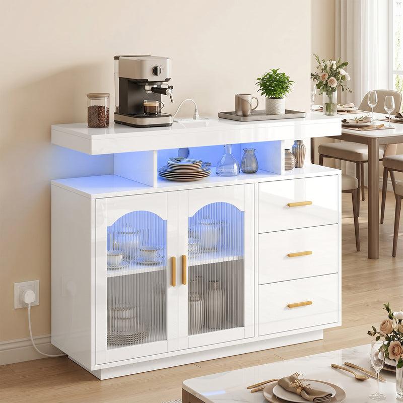 Sideboard with Flexible Storage and Built In Power Hub for Living or Dining Room White