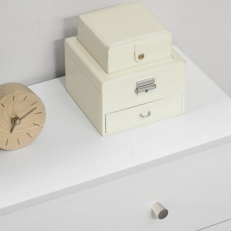 Scandi Inspired 3 Drawer Chest of Drawers White Particle Board Wood Legs Anti-Tipping Design 80W x 30D x 80H cm Storage Solution Homcom