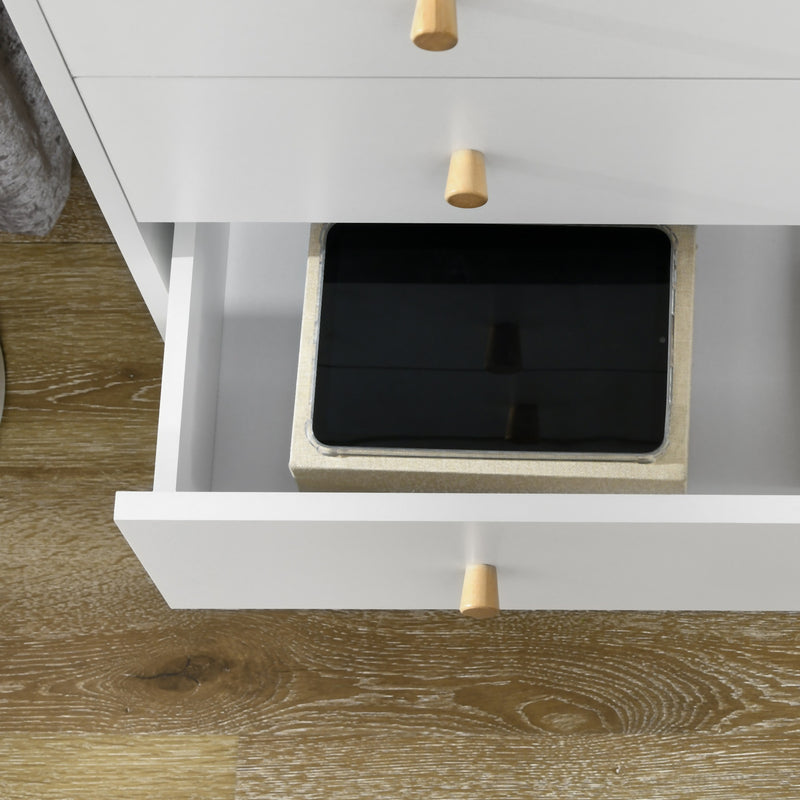 Scandi Inspired 3 Drawer Chest of Drawers White Particle Board Wood Legs Anti-Tipping Design 80W x 30D x 80H cm Storage Solution Homcom
