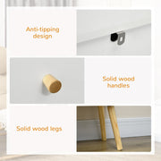Scandi Inspired 3 Drawer Chest of Drawers White Particle Board Wood Legs Anti-Tipping Design 80W x 30D x 80H cm Storage Solution Homcom