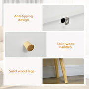 Scandi Inspired 3 Drawer Chest of Drawers White Particle Board Wood Legs Anti-Tipping Design 80W x 30D x 80H cm Storage Solution Homcom