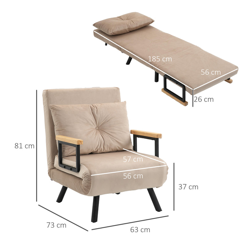 4 in 1 Single Sofa Bed Chair with Pillow Converts to Lounger for Guests Beige