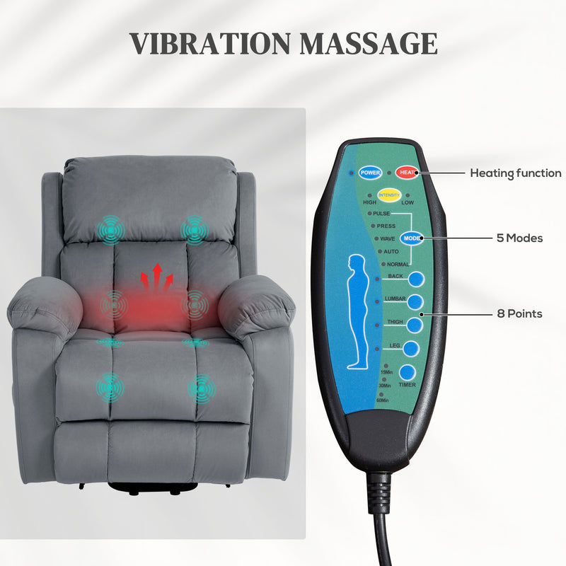 Electric Reclining Lift Chair with Eight Point Massage and Remote Control for Elderly Grey