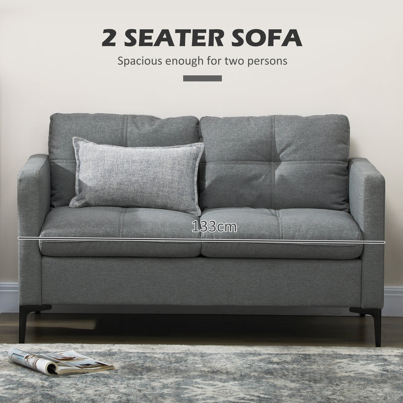Two Seater Fabric Sofa with Steel Legs Ideal for Living Rooms or Small Spaces Grey