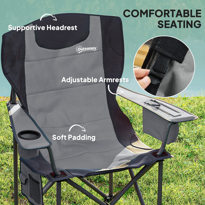 Folding Camping Chairs Set of 2 with Padded Seat and Headrest for Outdoor Comfort Grey