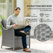 Set of 2 Rattan Garden Chairs with Cushions High Back and Armrests for Outdoor Use, Dark Grey