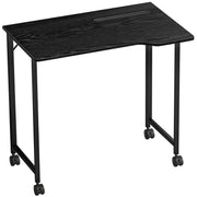 Compact Folding Desk on Wheels with Storage Shelf for Home Office or Study Black AOSOM