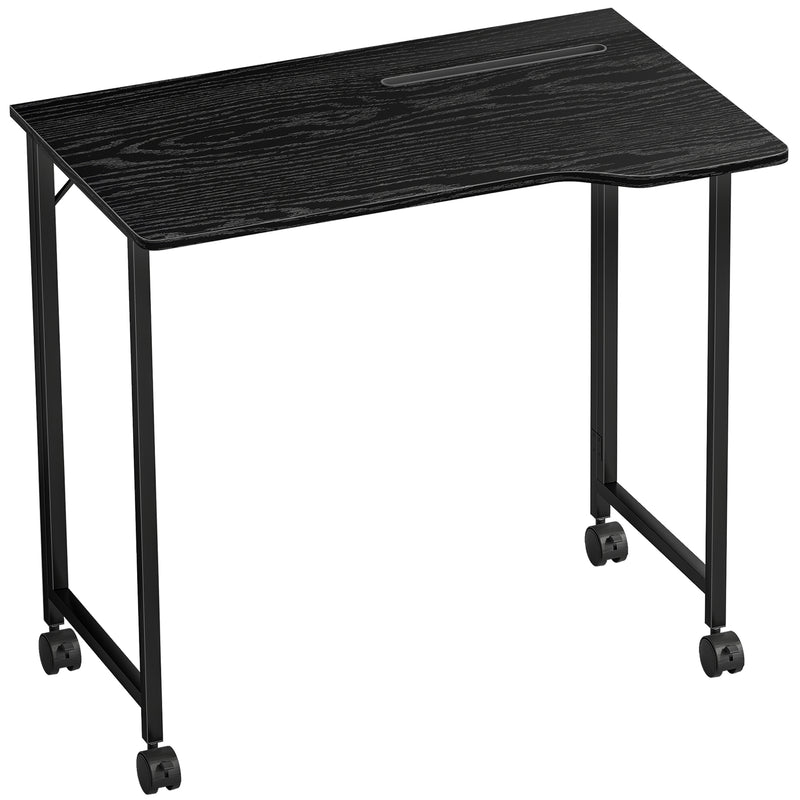 Compact Folding Desk on Wheels with Storage Shelf for Home Office or Study Black AOSOM