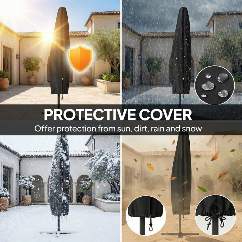 Cantilever Parasol with Lights and Adjustable Shade for Patios, Free Rain Cover, Wine Red