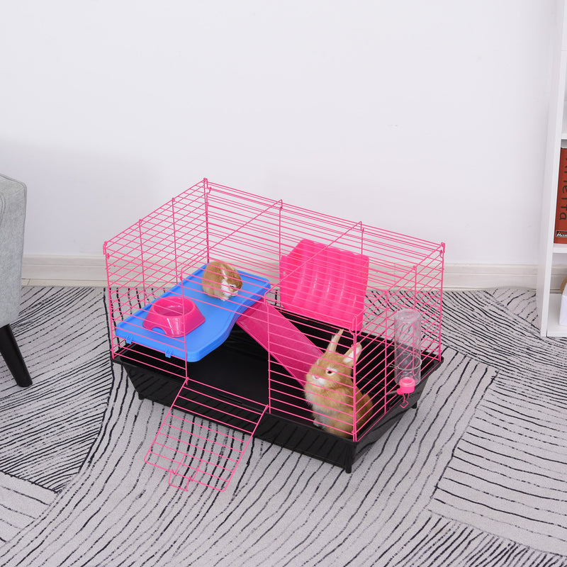 Small Animal Metal Cage With Tunnels For Hamsters And Guinea Pigs Pink AOSOM